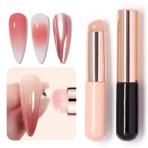 2 Pcs Silicone Nail Brush Ombre Nail Brush, Reusable Silicone Head Acrylic Nail Gradient Painting Brush, Chrome Nail Powder Applicator Brushes for Resin Nail Art Tools
