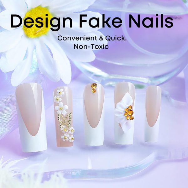 Press on Nails Long Coffin Shaped Glossy Full Cover Acrylic Long Length French False Nails with Designs Artificial Long Square Fake Nails with Charms Glue ons Fingernails for Women()