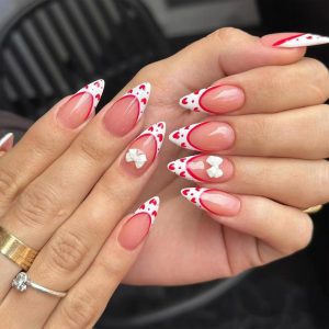 24Pcs White French Tip Press On Nails Medium Almond Shape Full Cover Acrylic Nails With Bow Rhinestones Design For Women Daily Wear