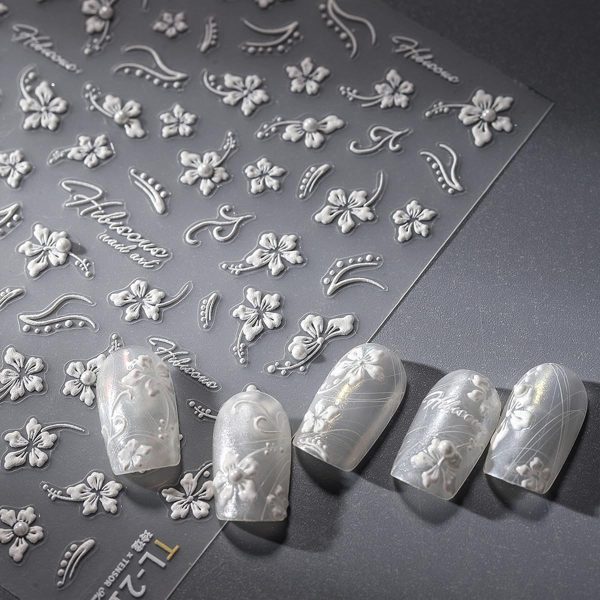 White Flower Nail Art Stickers, 5D Embossed Nail Art Stickers, Self-Adhesive Diamond Flower Nail Art Stickers, Spring Flower Nail Art Transfer Stickers, Women's Floral Nail Art Supplies, Nail Art Decorations