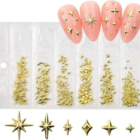 200 Star Nail Art Decorations, 3D Gold Star Nail Art Decorations, Metal Rivet Rhinestone Star Nail Art Decorations, DIY Nail Art Supplies Accessories (G200)