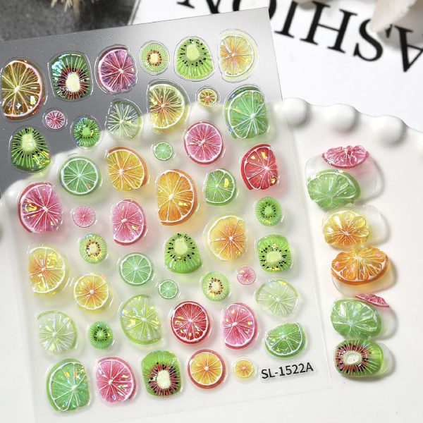 5-Sheet Summer Nail Art Stickers, 5D Embossed Fruit Nail Art Stickers, Lemon Kiwi Nail Art Stickers, Colored Nail Art Stickers, DIY Nail Art Stickers, Women's Nail Art Stickers